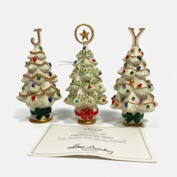Lenox Christmas Tree Set 3-Pc JOY Letters 5" Handpainted Figurines Holiday OIB - Picture 1 of 13